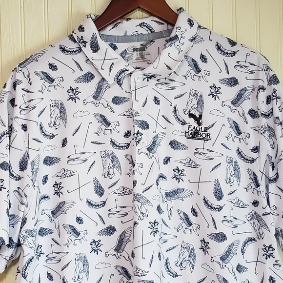 Puma Other - PUMA Polo Shirt Mens L White Winged Dog Golf Print Eagle Harbor Stretch Top
